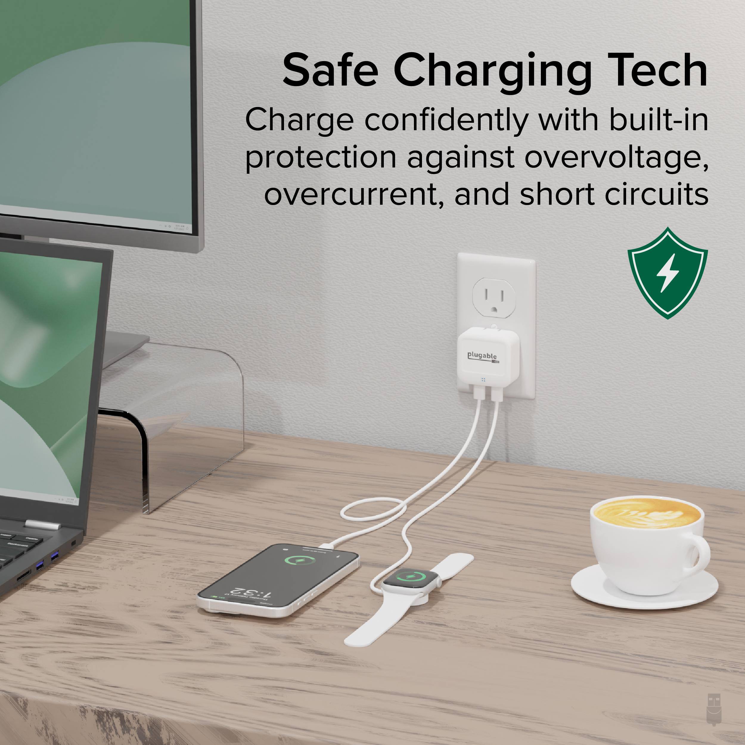 Safe Charging Tech  
Charge confidently with built-in protection against overvoltage, overcurrent, and short circuits