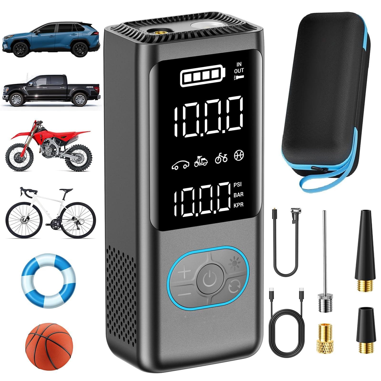 JETRANSPORT - Tire Inflator Portable Air Compressor 150 Psi Cordless Car Pump With Gauge 3.7" Lcd Screen Auto-shuts Off F - Gray