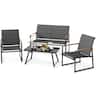 Costway - 4 PCS Patio Furniture Set with Padded Fabric Seat & Wood-Plastic Armrests Table - Gray