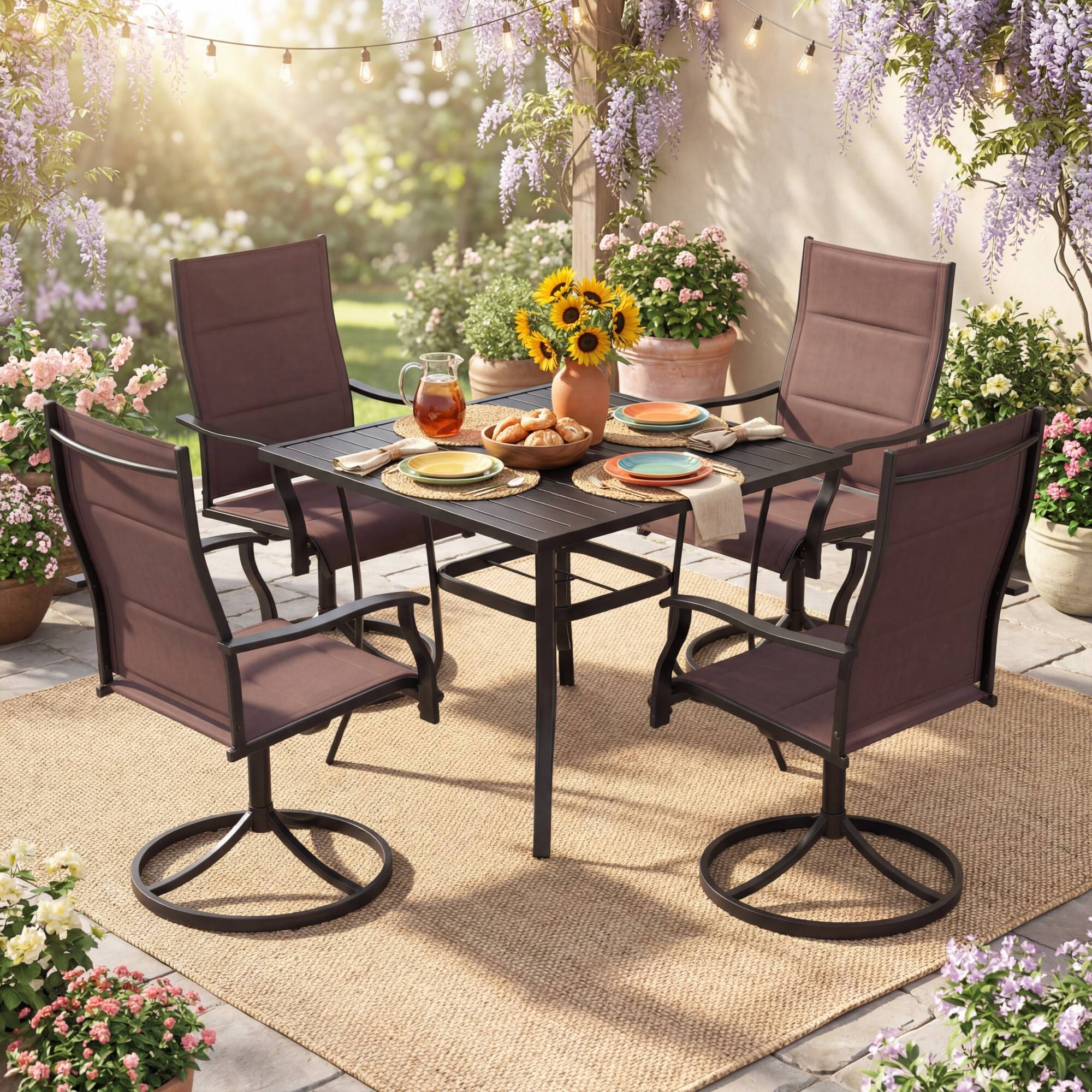 Alt View 1. Costway - Costway Padded Patio Swivel Chairs Set of 4, Ergonomic Outdoor Dining Chairs with High Back - Brown.