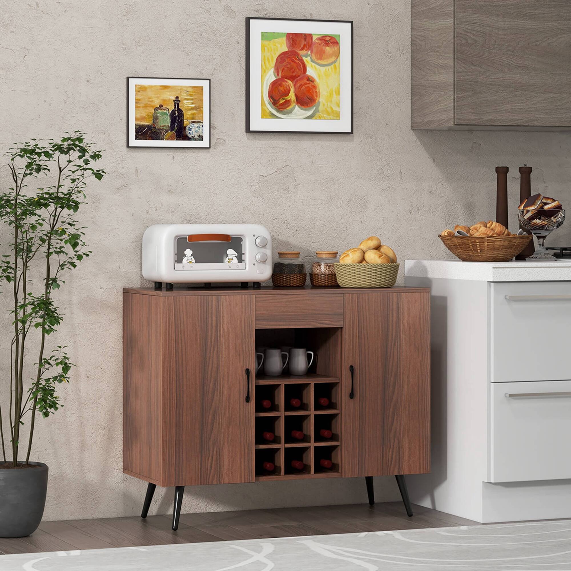 Alt View 2. Costway - Buffet Sideboard Cabinet Wine Bar Cabinet with Drawer & Adjustable Shelves - Walnut.