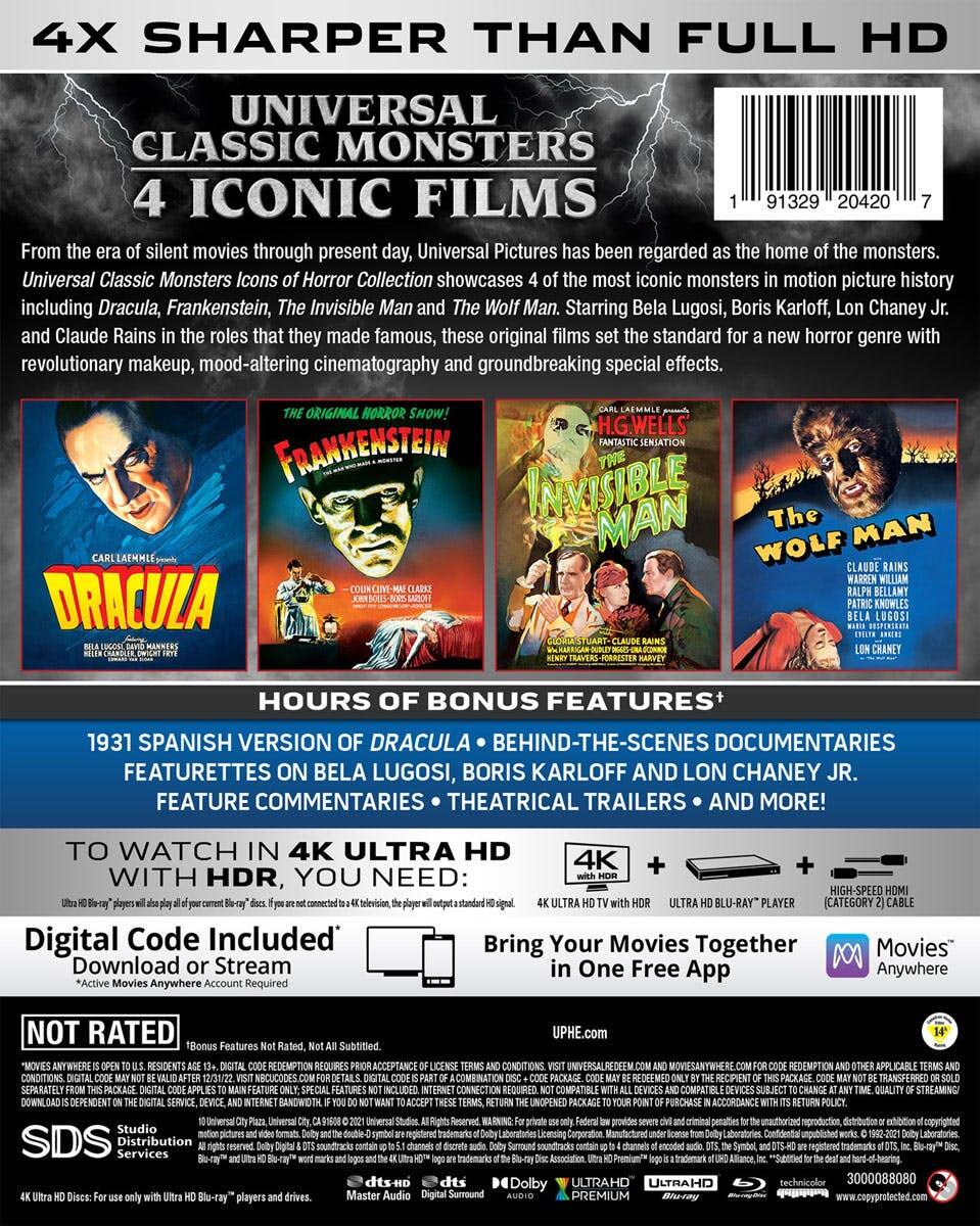 Back. Universal Classic Monsters: Icons of Horror Collection   - 4K Blu-Ray.