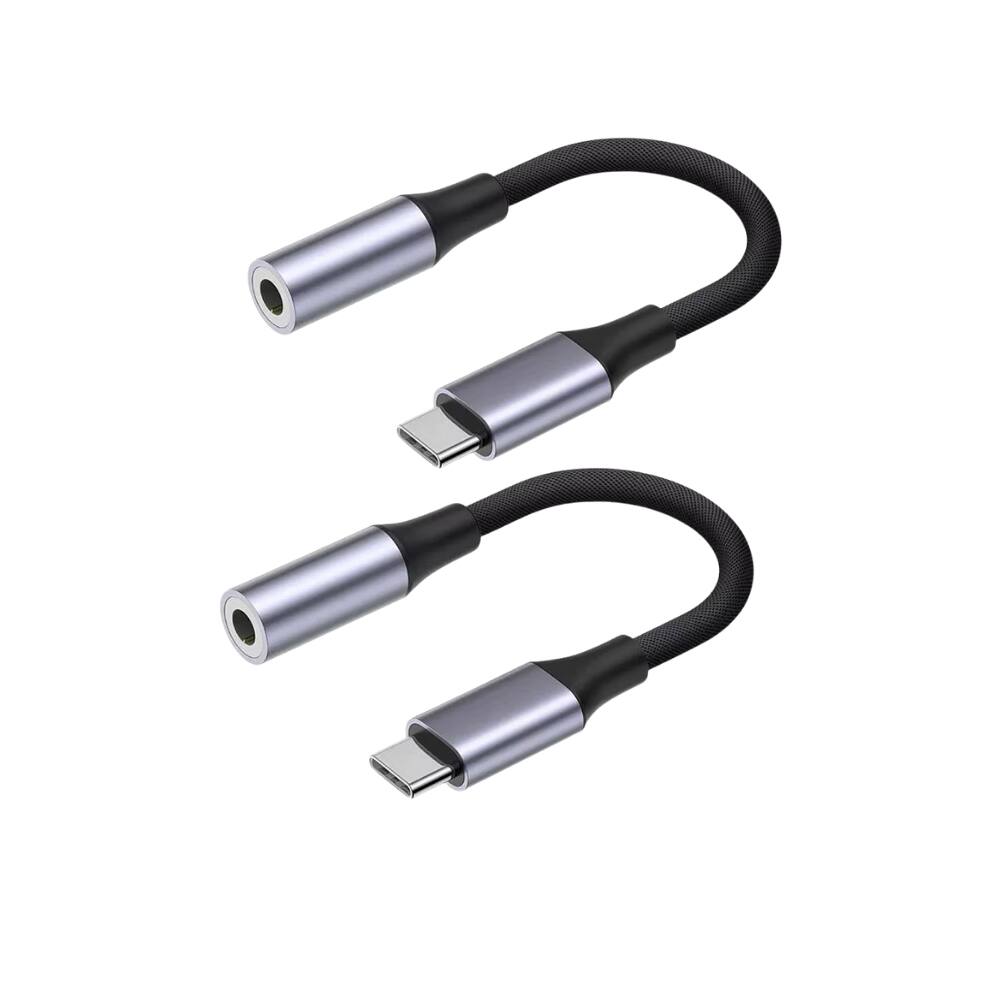 Alt View 1. Qixxronics - Universal USB-C to 3.5mm Audio Headphone Jack Adapter (2-Pack) - Gray.
