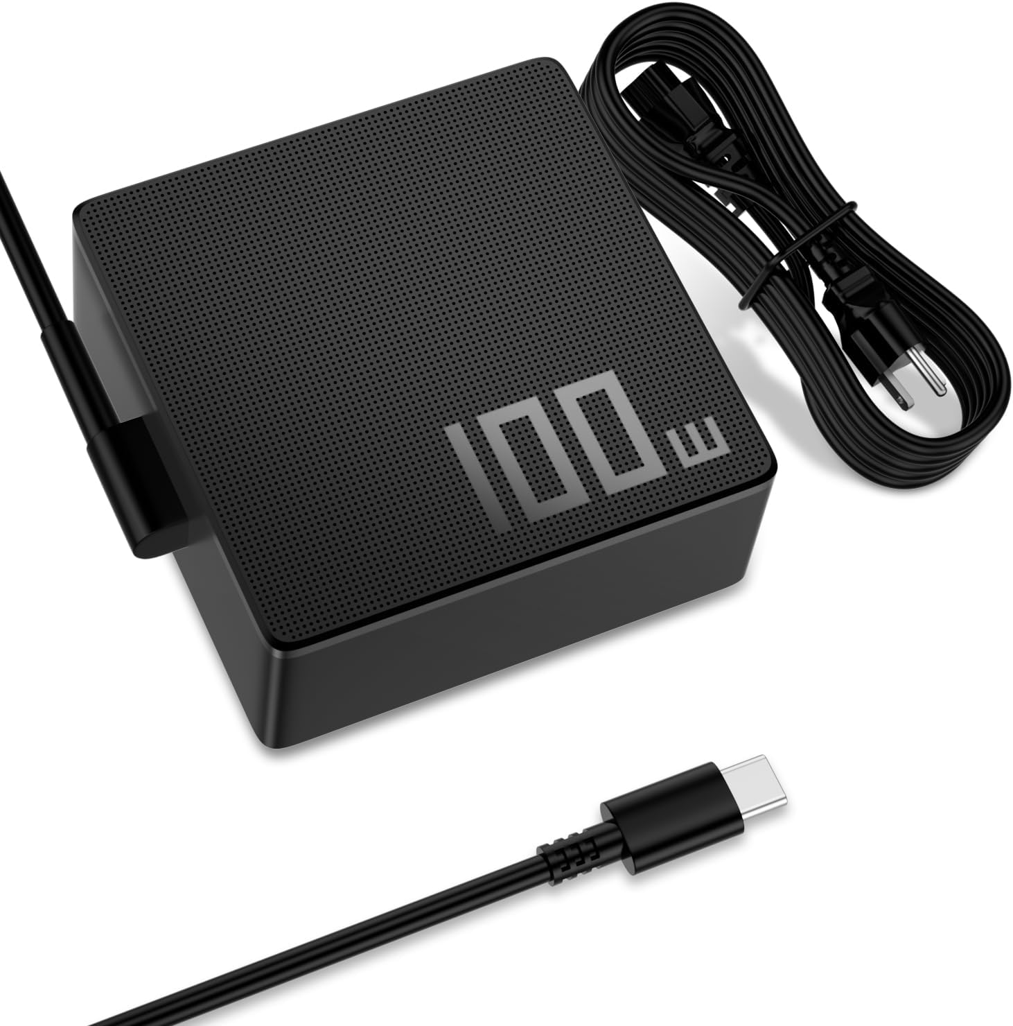 Front. Core Tech - 100W USB-C Laptop Charger for ROG Ally, ZenBook, ThinkPad, Dell, HP & Acer - Black.