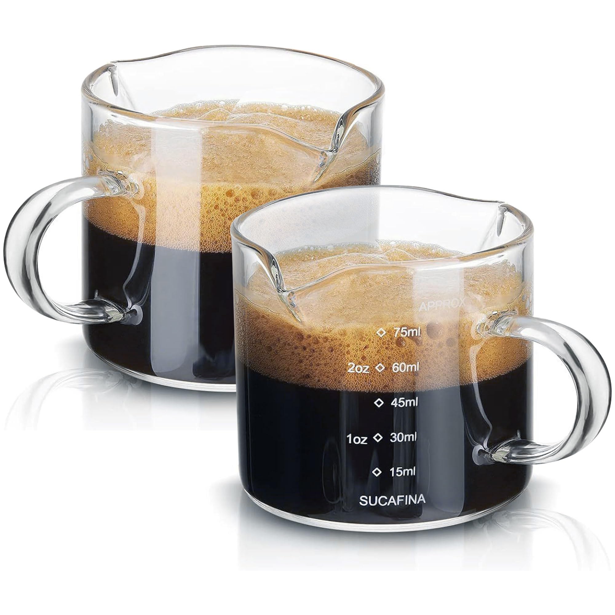 Dapper Styles - Espresso Cups Set Of 2 Shot Glass With Handle Double Spout Clear Measuring Cup Coffee Accessories Great For - Default