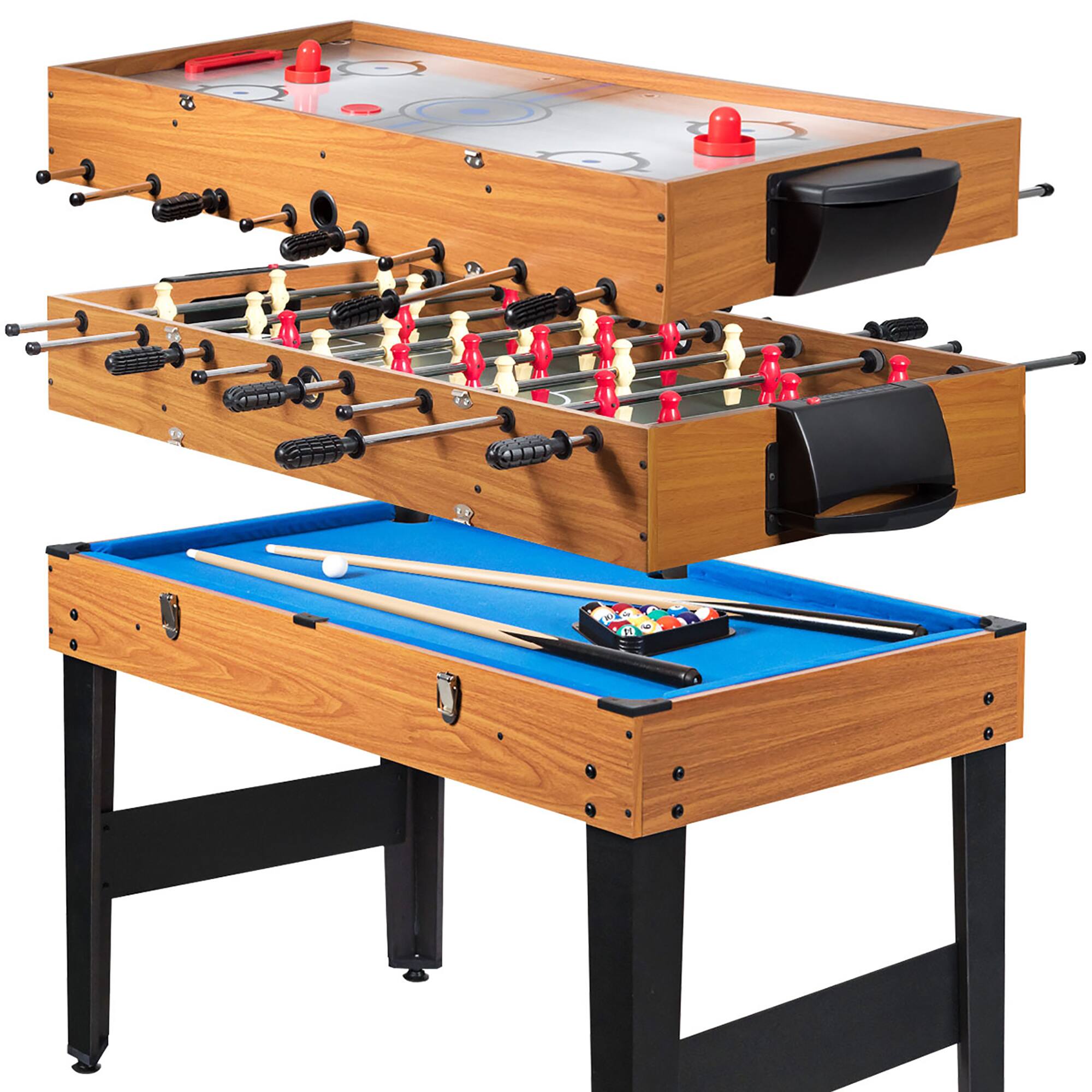 Alt View 17. Costway - 48'' 3-In-1 Multi Combo Game Table Foosball Soccer Billiards Pool Hockey For Kids - Black+Natural.