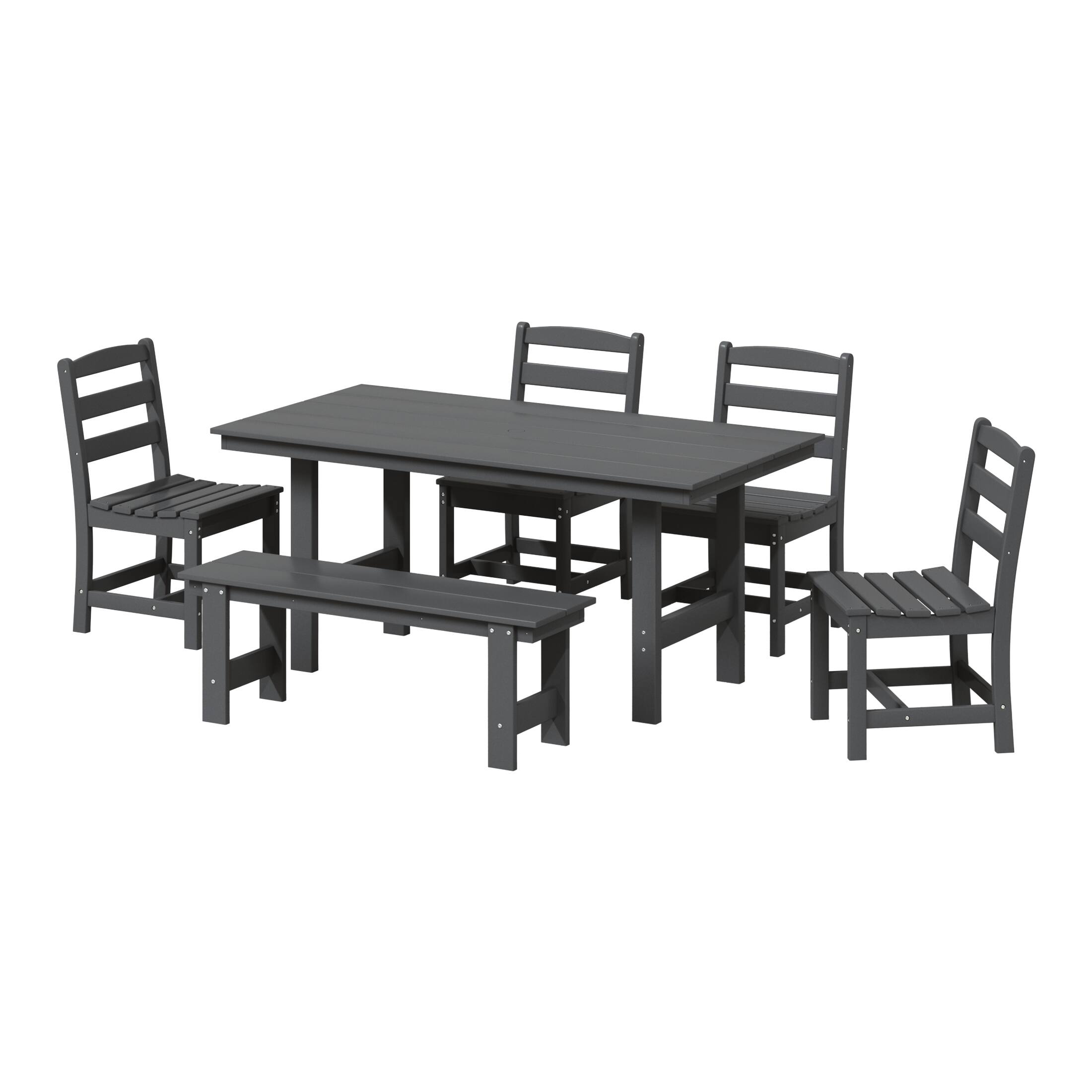 Front. WestinTrends - WestinTrends Ashore 6-Piece Outdoor HDPE Rectangular Patio Dining Table Set with Bench - Gray.