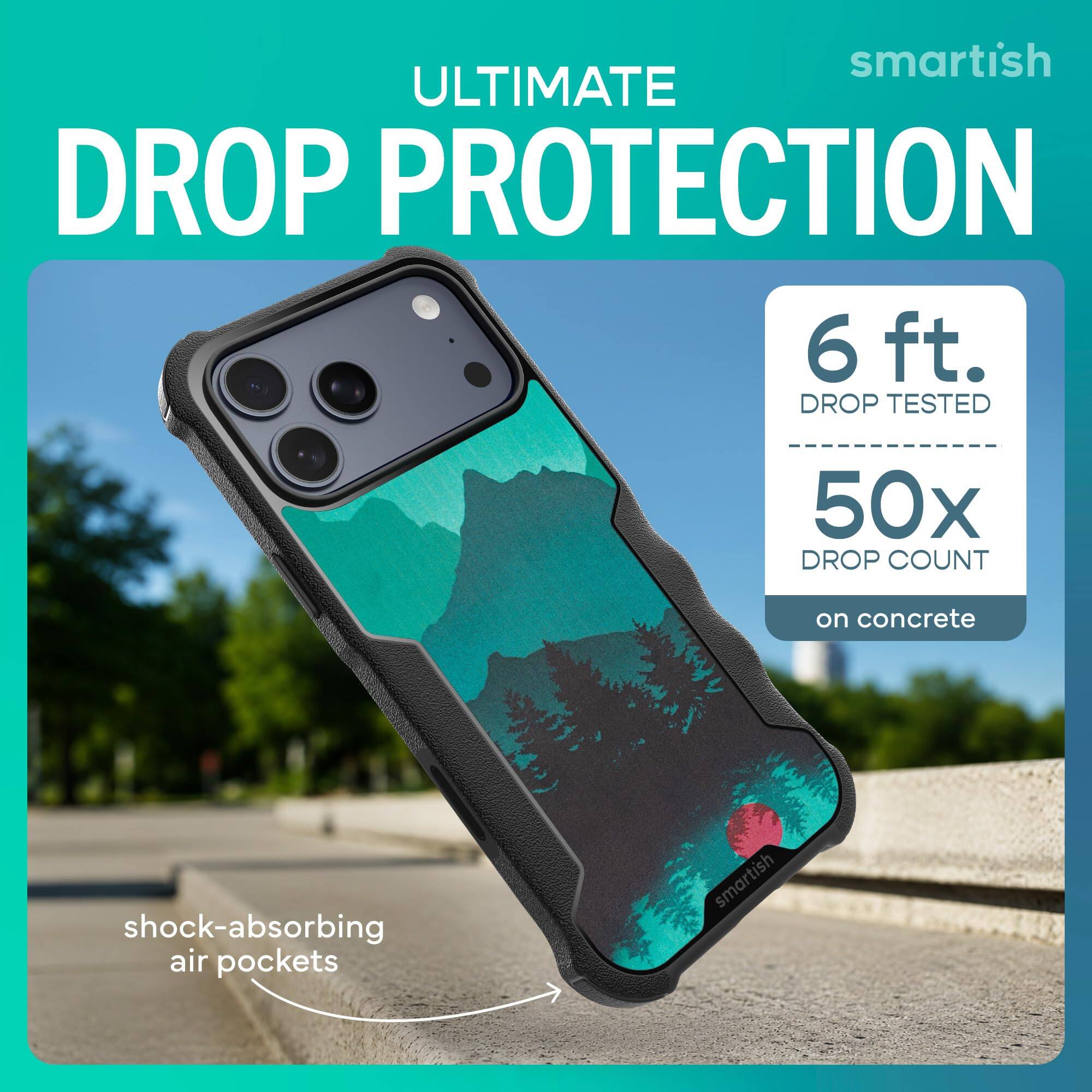 smartish ULTIMATE DROP PROTECTION  
6 ft. DROP TESTED  
50x DROP COUNT  
on concrete  
shock-absorbing air pockets  
smartish