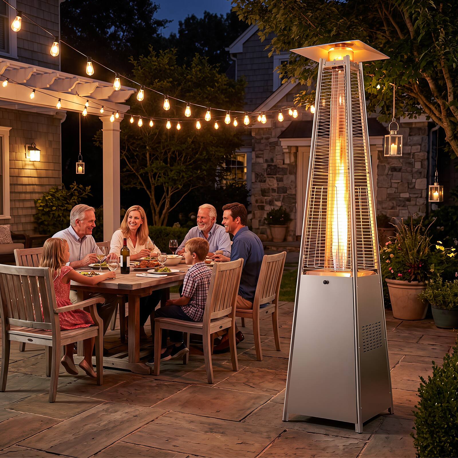 Alt View 3. Costway - Costway 45000 BTU Pyramid Patio Heater with Zippered Cover,Triple Safety Protection,Wheels - Gray + Silver.