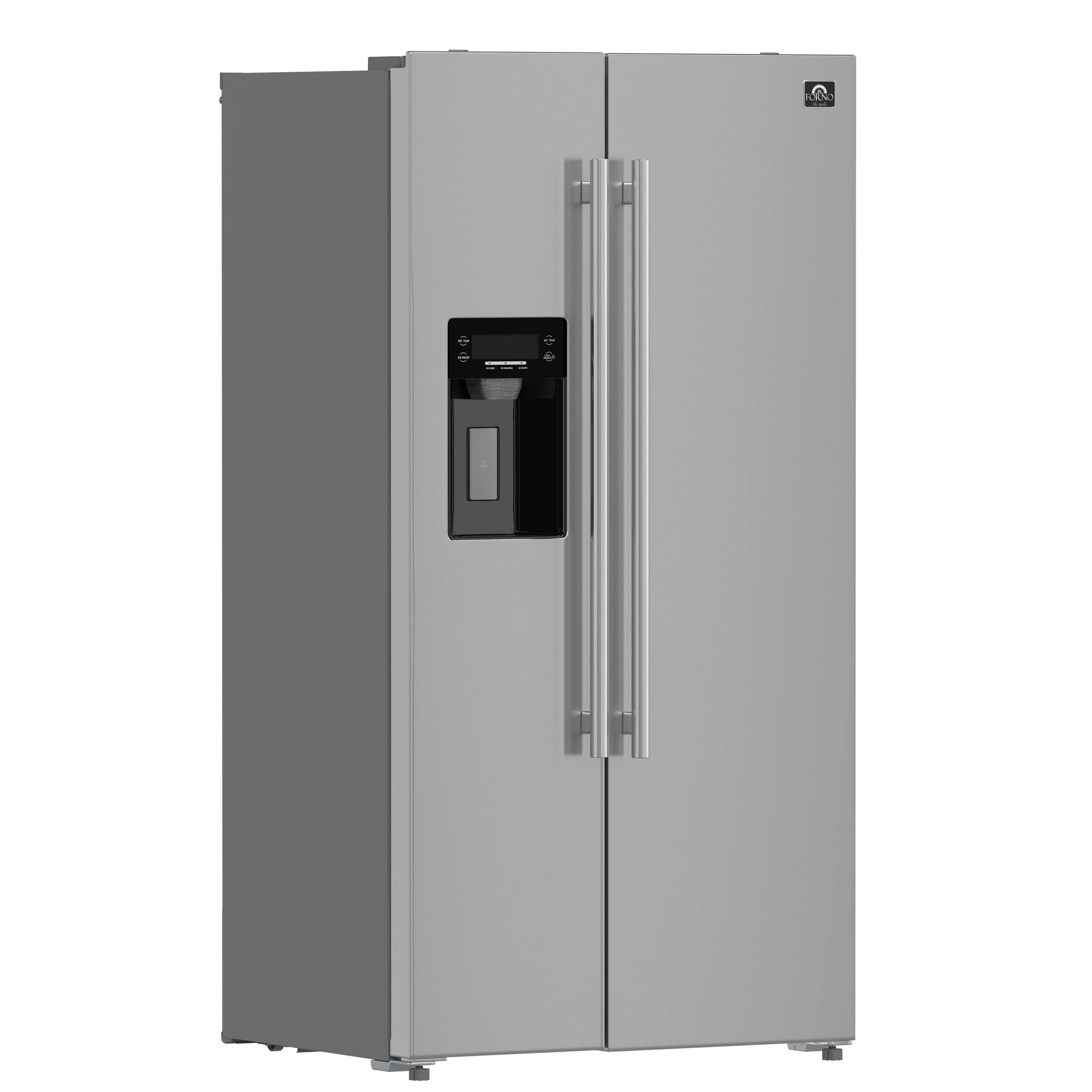 Left. Forno Appliances - Salerno 20 Cu. Ft. Side-by-Side Built-In Refrigerator with Water and Ice Dispenser - Stainless Steel.
