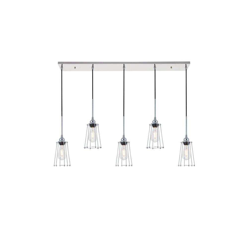 Alt View 3. Living District - Auspice 5 Light Chrome Pendant - Chrome.