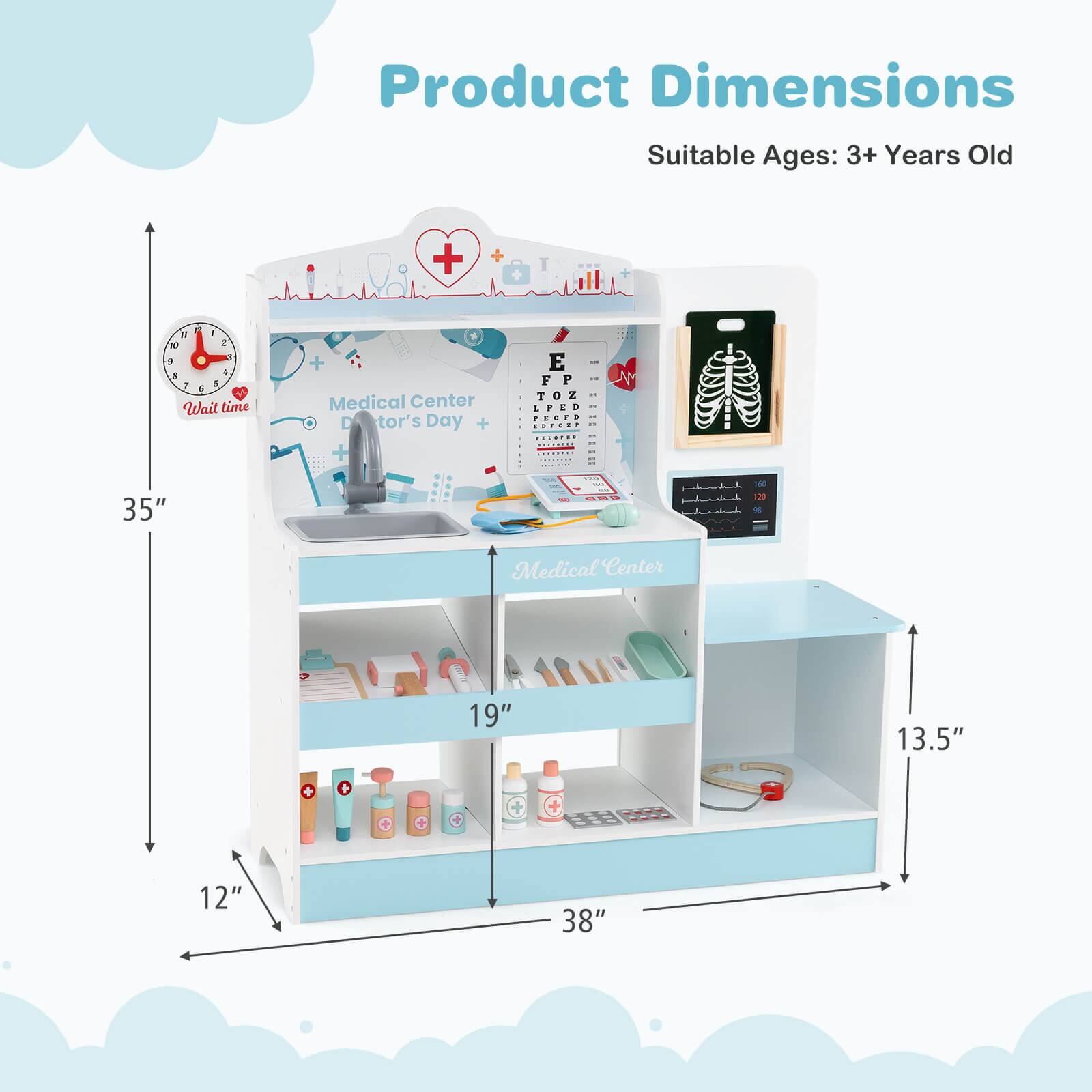 Product Dimensions  
Suitable Ages: 3+ Years Old  

35"  
19"  
13.5"  
12"  
38"
