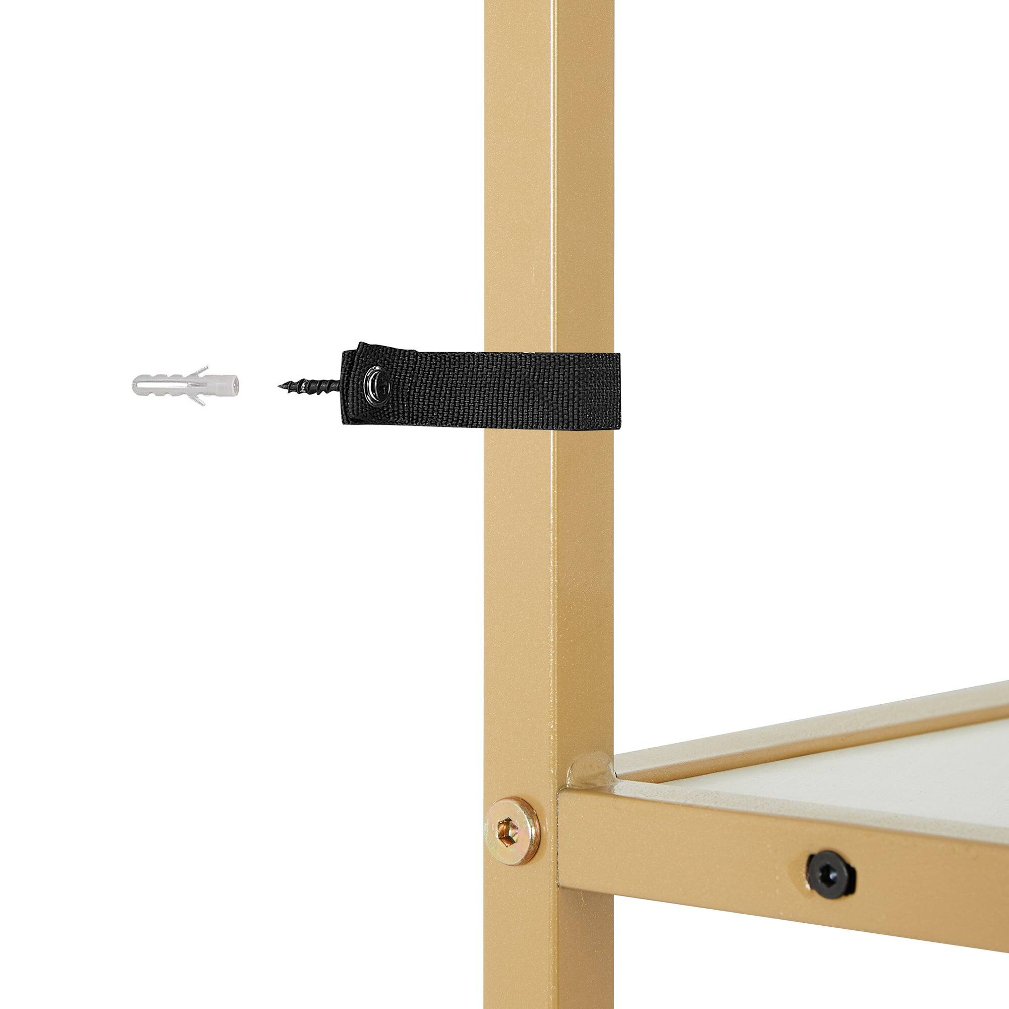 Back. Vecelo - Rustic Triangle Corner Shelf with Cabinet, 4-Tier Corner Storage Unit & Glass Holders for Living Room & Bedroom - Gold.