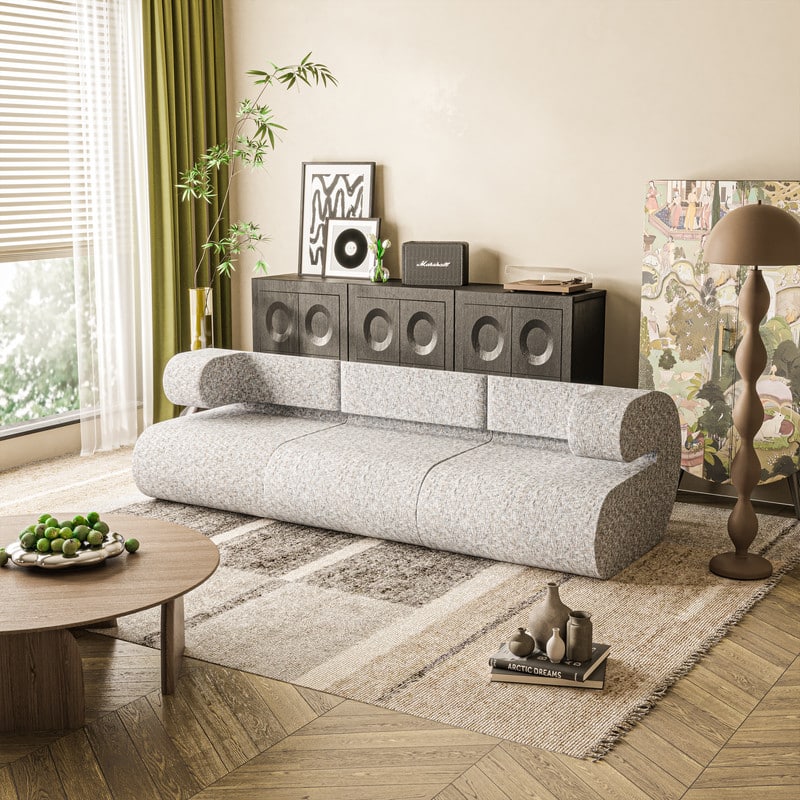 wowmax - 90‘’ Modular Sleeper Sofa - Convertible Sectional Cloud Couch for Small Living Room & Apartment (Beige) - Gray