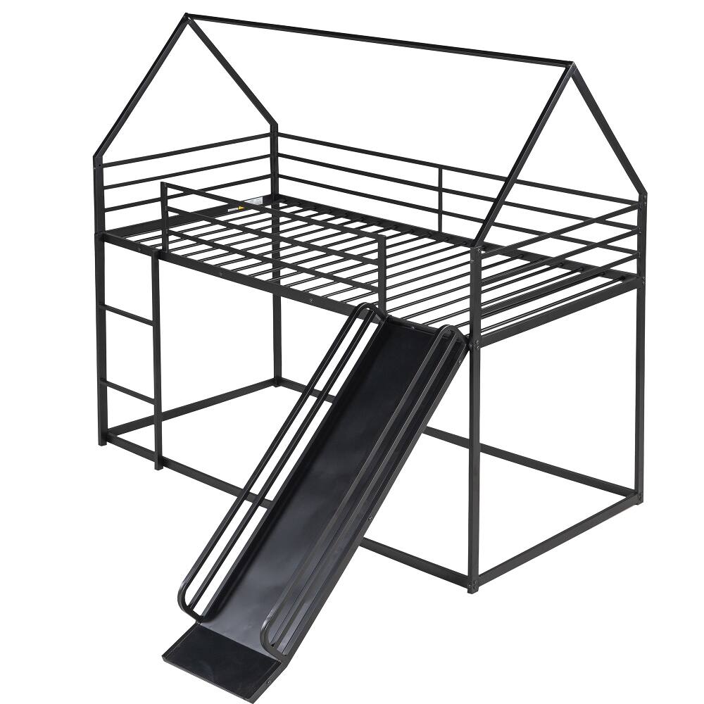 Alt View 2. Loheer - Loheer Twin Over Twin Bunk Bed House Bed with Slide Black Metal - Black.