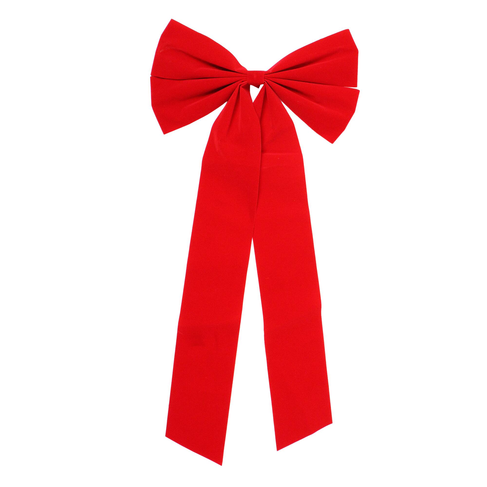 Front. Northlight - 4-Loop Velveteen Christmas Bow Decoration - 12" x 24" - Red - Red.