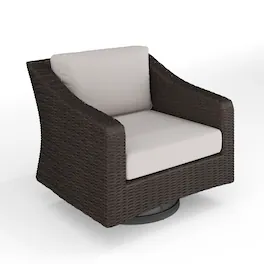Martha Stewart - Bedford Outdoor Rattan Wicker Swivel Chair with All-Weather Cushions - Tan Cushions/Brown Frame