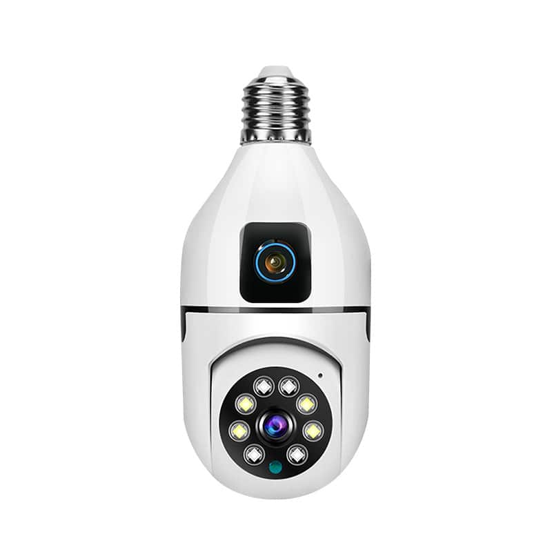 Cluzine - Dual Lens E27 Bulb Camera, 355° PTZ WiFi Security Camera, 2-Way Audio, Motion Detection