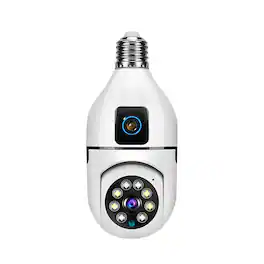 Cluzine - Dual Lens E27 Bulb Camera, 355° PTZ WiFi Security Camera, 2-Way Audio, Motion Detection