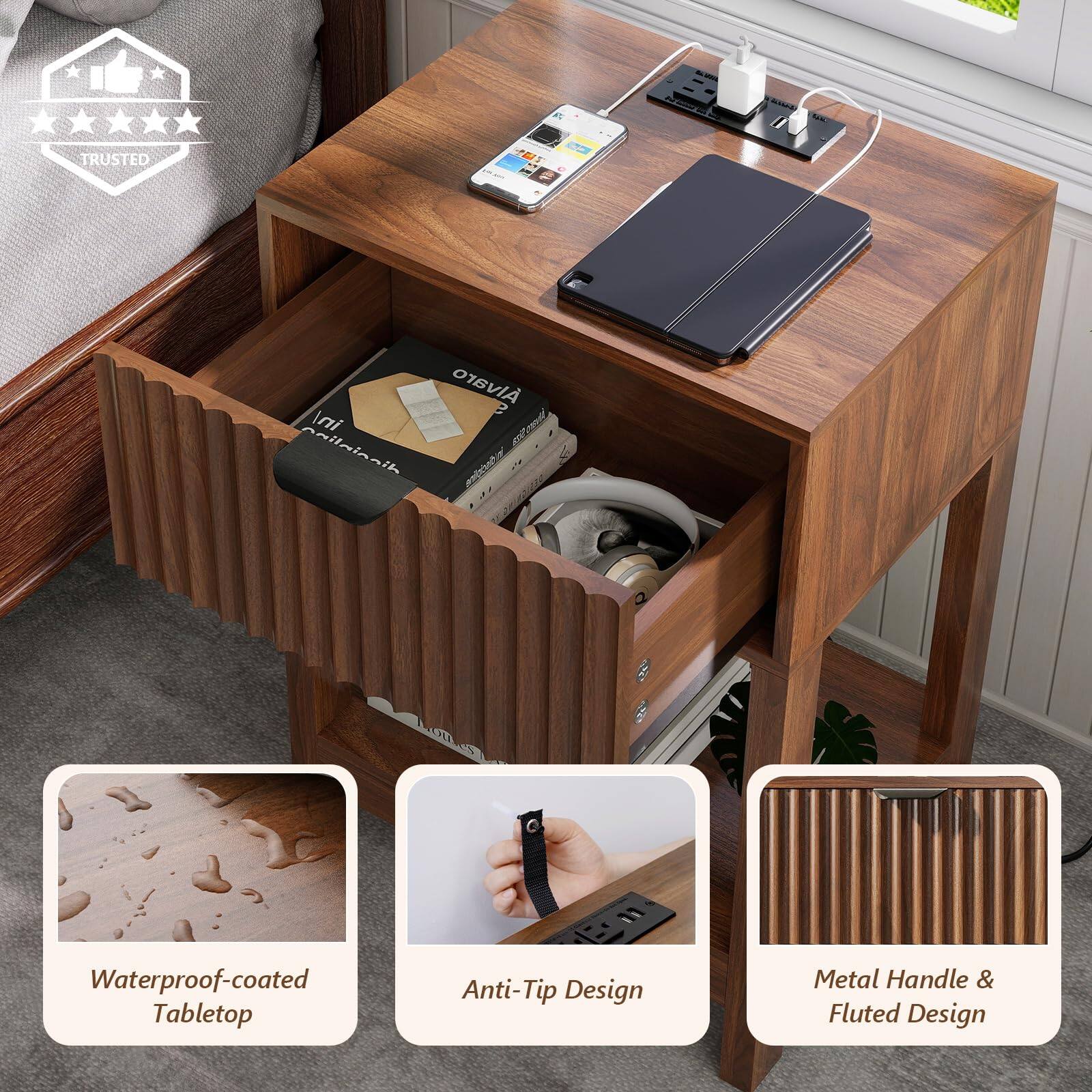 - Aa TRUSTED lvaro 2 in/ cailalnih Waterproof-coated Tabletop Anti-Tip Design Metal Handle & Fluted Design

Corrected text:
- Aa TRUSTED lvaro 2 in/ cailalnih Waterproof-coated Tabletop Anti-Tip Design Metal Handle & Fluted Design

Additional features from the image:
- Waterproof-coated Tabletop
- Anti-Tip Design
- Metal Handle & Fluted Design