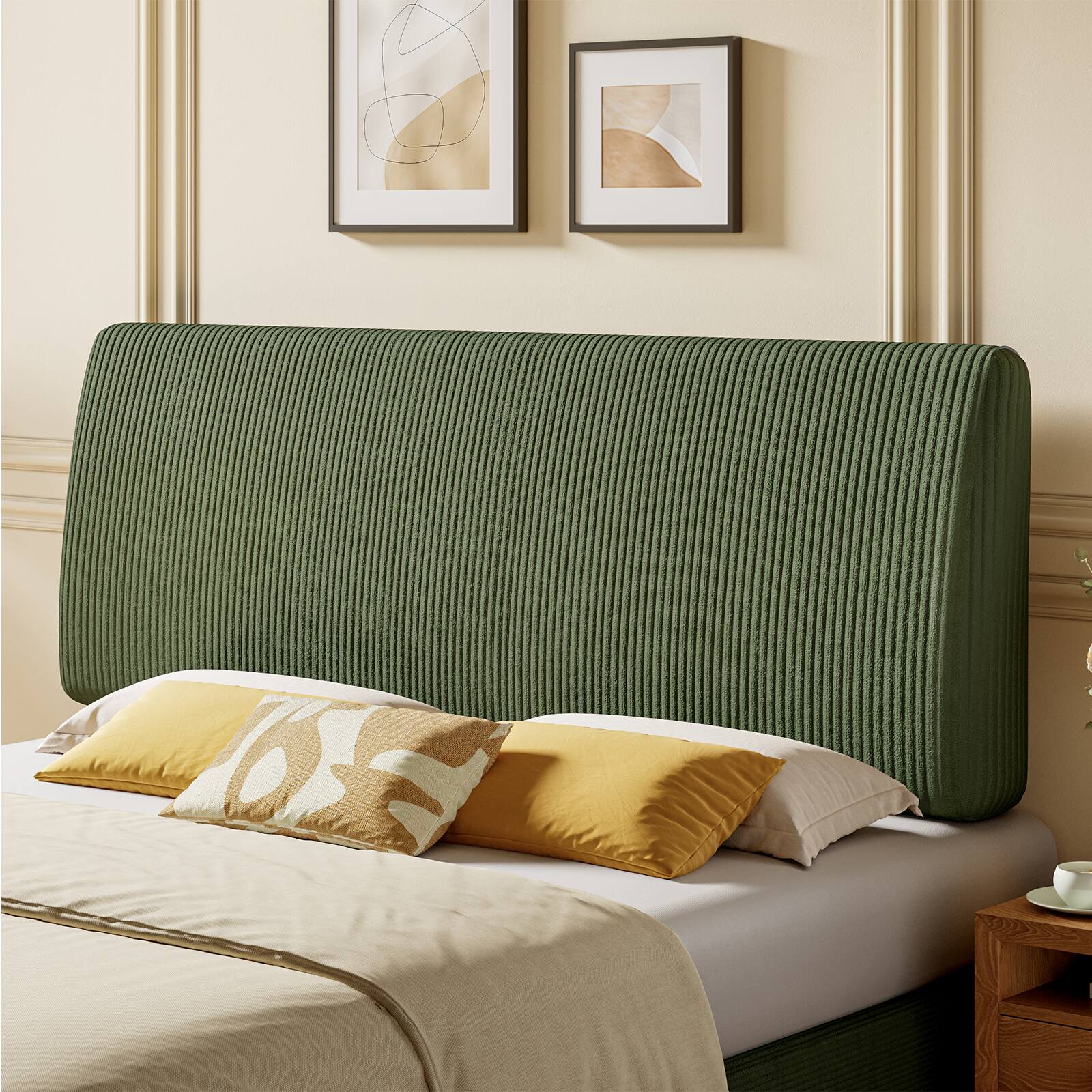 Left. Pinmoco - 6.3“ Thickness Upholstered Headboard Ergonomic Design Headboard - Green.