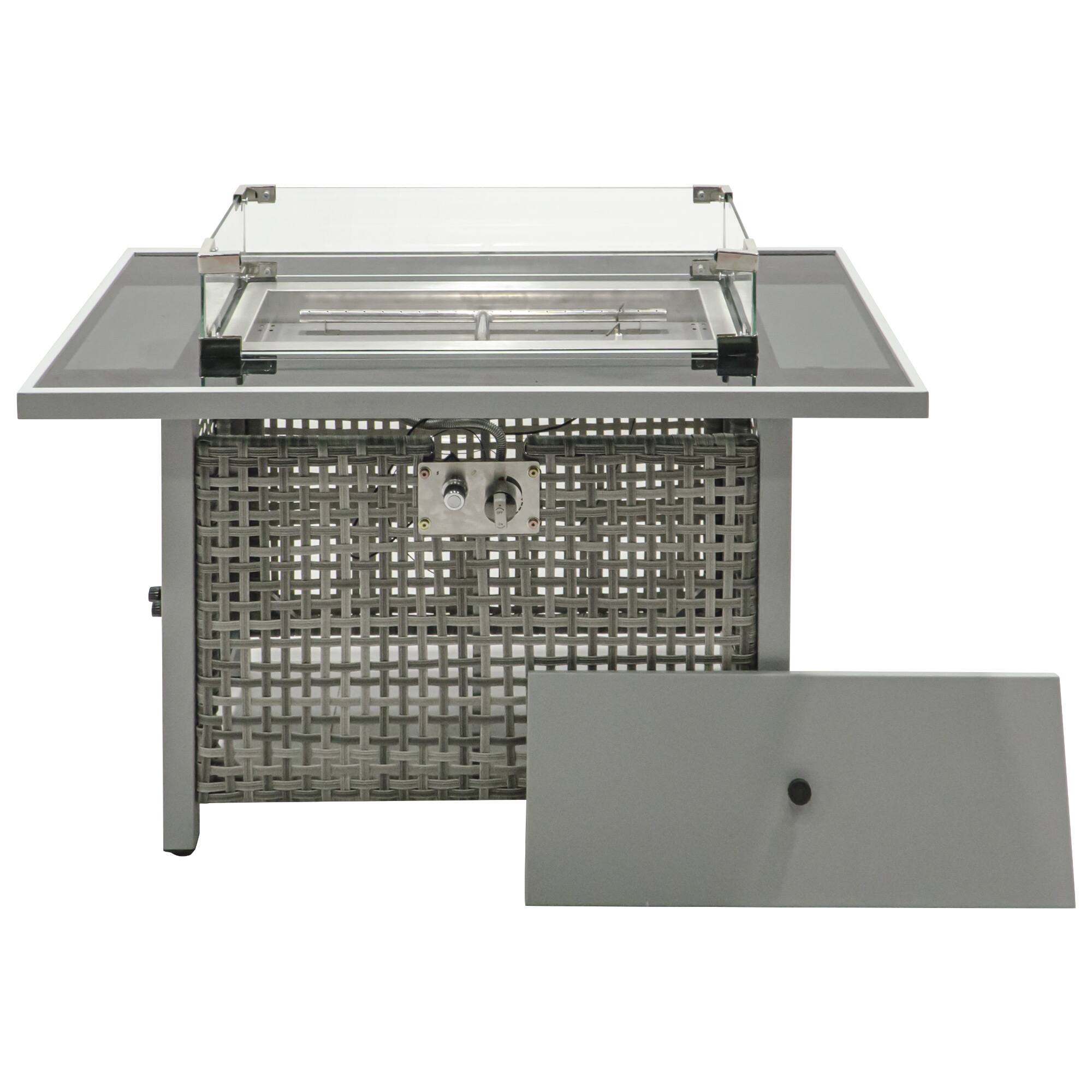 Alt View 6. APRILSOUL - 43 inch Propane Gas Fire Pit Table 60000 BTU Rectangular Open Weave Wicker Fire Pit with Glass Wind Guard Grey - Grey.