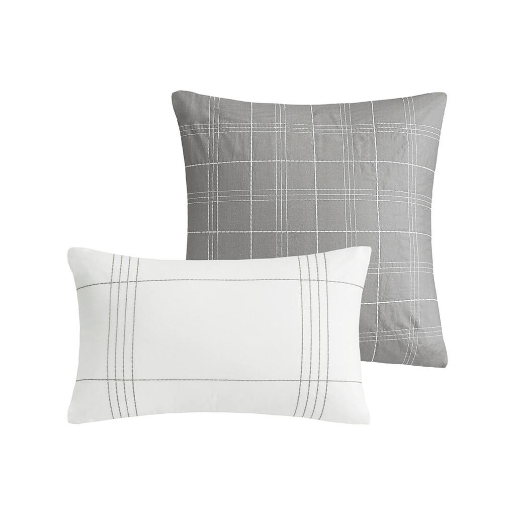 Alt View 4. Gracie Mills - Gracie Mills Ellison 5-Piece Stripe Cotton Jacquard Duvet Set - White/Grey.
