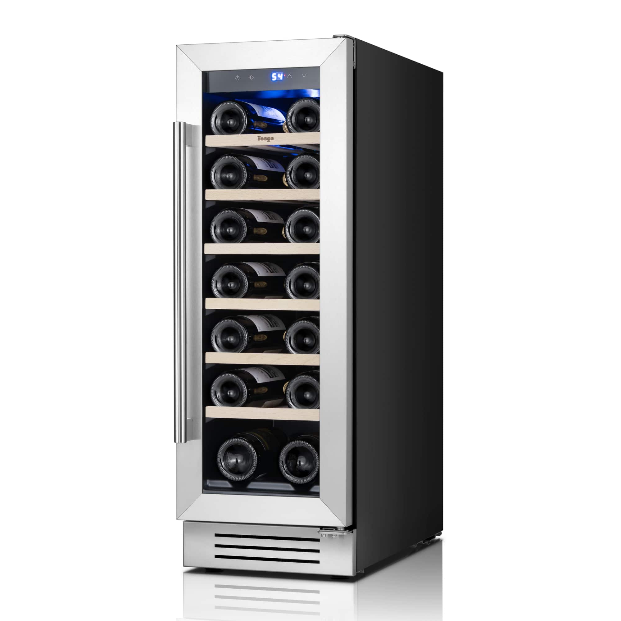 Yeego - 12 inch Wine Cooler Refrigerator with 18-Bottle Built-In/Freestanding for Home Bar， - Stainless Steel