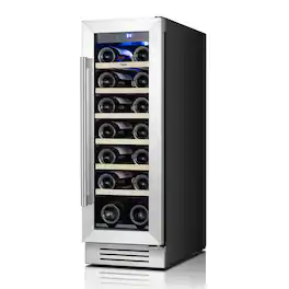 Yeego - 12 Inch Wine Cooler Refrigerator, 18 Bottle Fridge with Digital Control-Built-in & Freestanding - Stainless Steel