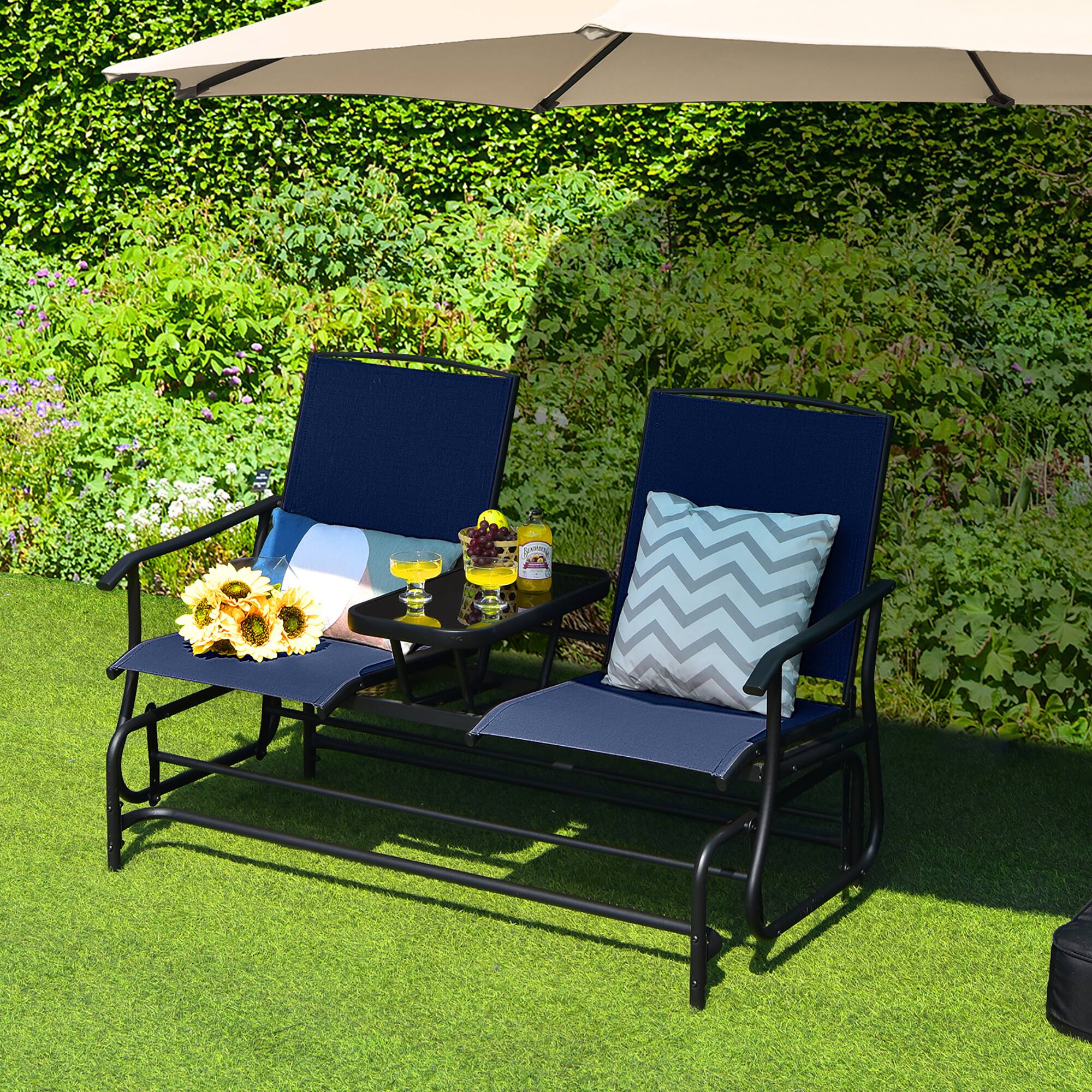 Alt View 1. Gymax - Gymax 2 Person Outdoor Patio Double Glider Chair Loveseat Rocking Navy - Navy.