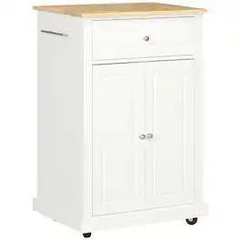 Homcom - Rolling Kitchen Island Cart, Portable Serving Trolley Table with Drawer, Adjustable Shelf and 2 Towel Racks - Cream White