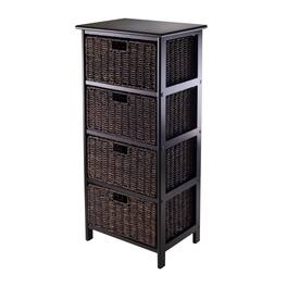 Winsome Wood - Omaha Storage Rack with 4 Foldable Corn Husk Baskets - Black/Chocolate