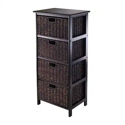Front. Winsome Wood - Omaha Storage Rack with 4 Foldable Corn Husk Baskets - Black/Chocolate.