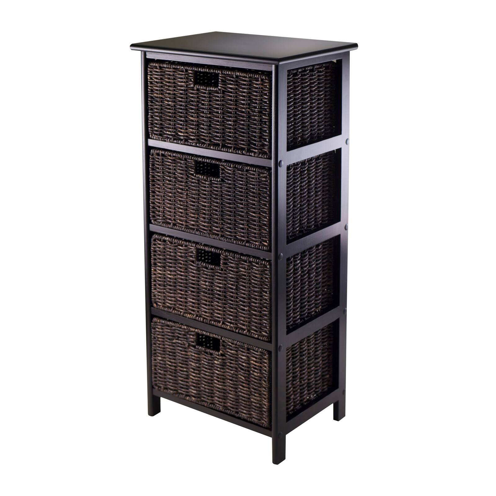 Front. Winsome Wood - Omaha Storage Rack with 4 Foldable Corn Husk Baskets - Black/Chocolate.