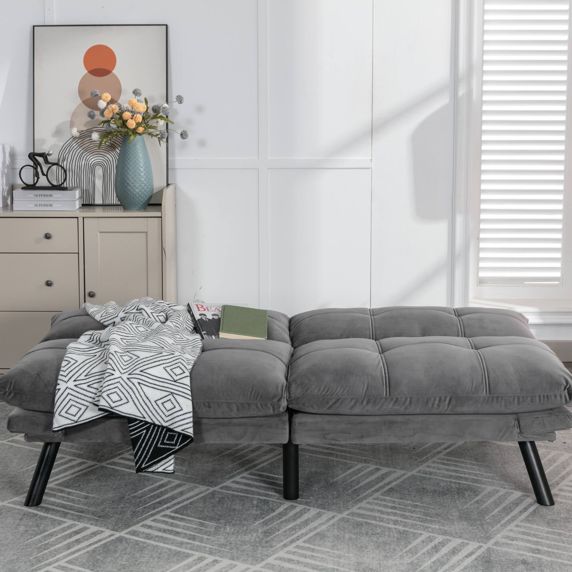 Alt View 6. GOODSILO - Convertible Folding Sofa Bed with Adjustable Armrests and Backrest for Small Spaces - Light Grey.