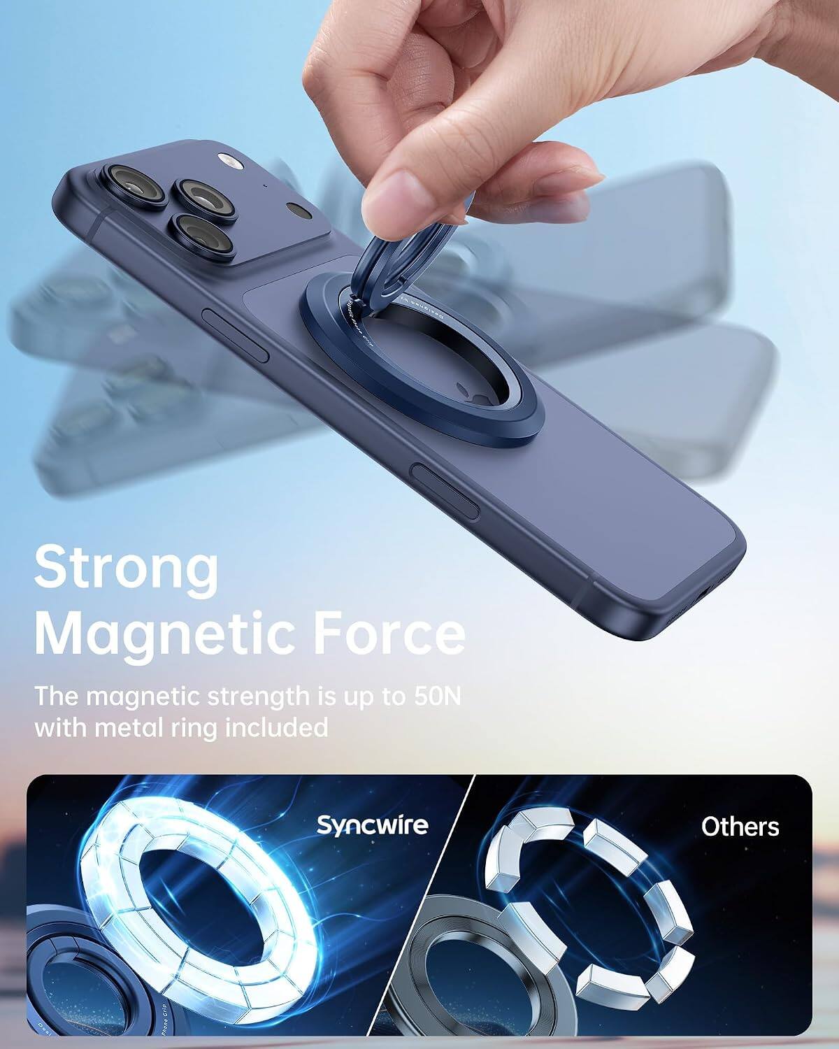 Strong Magnetic Force  
The magnetic strength is up to 50N with metal ring included  

Syncwire  
Others
