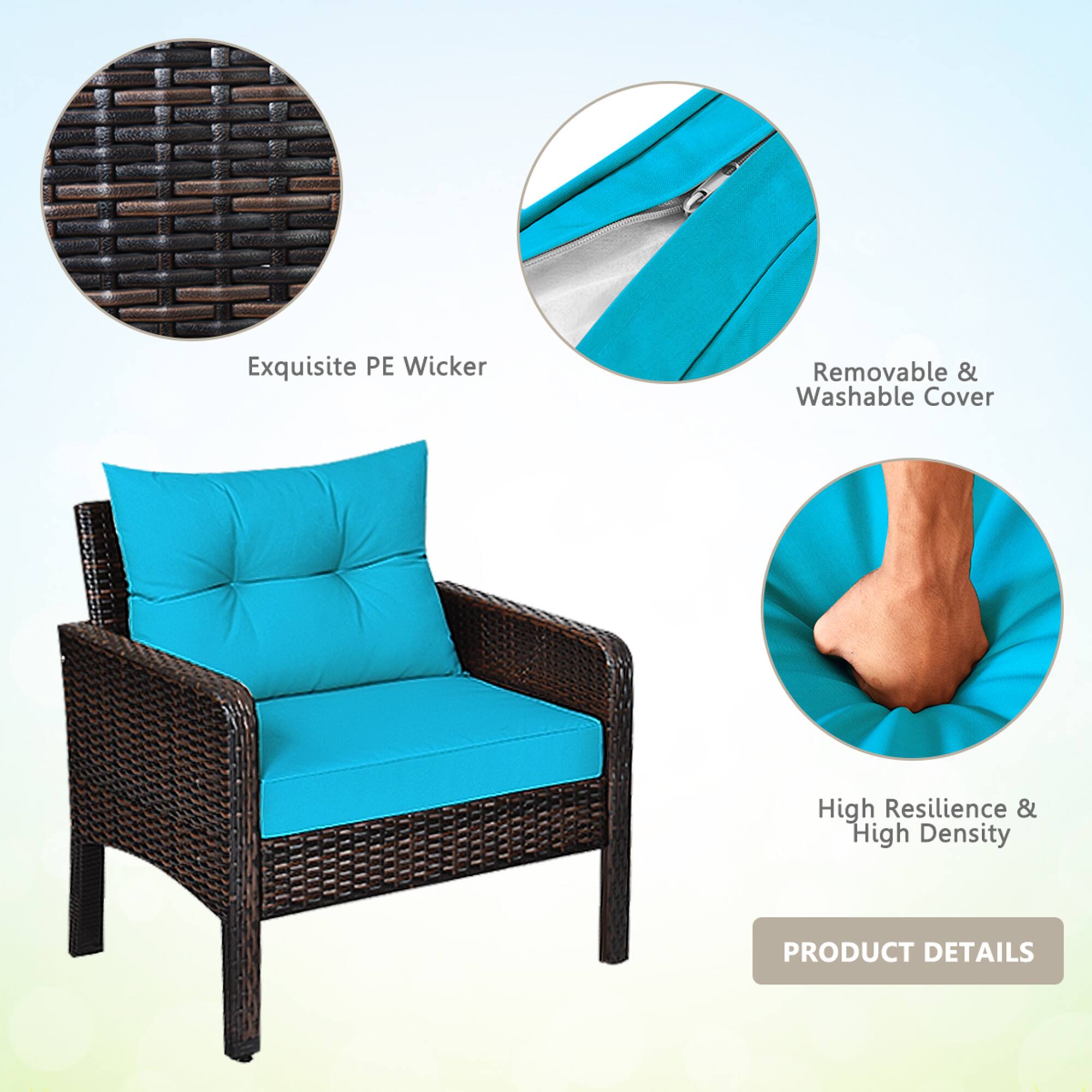 Exquisite PE Wicker  
Removable & Washable Cover  
High Resilience & High Density  

PRODUCT DETAILS