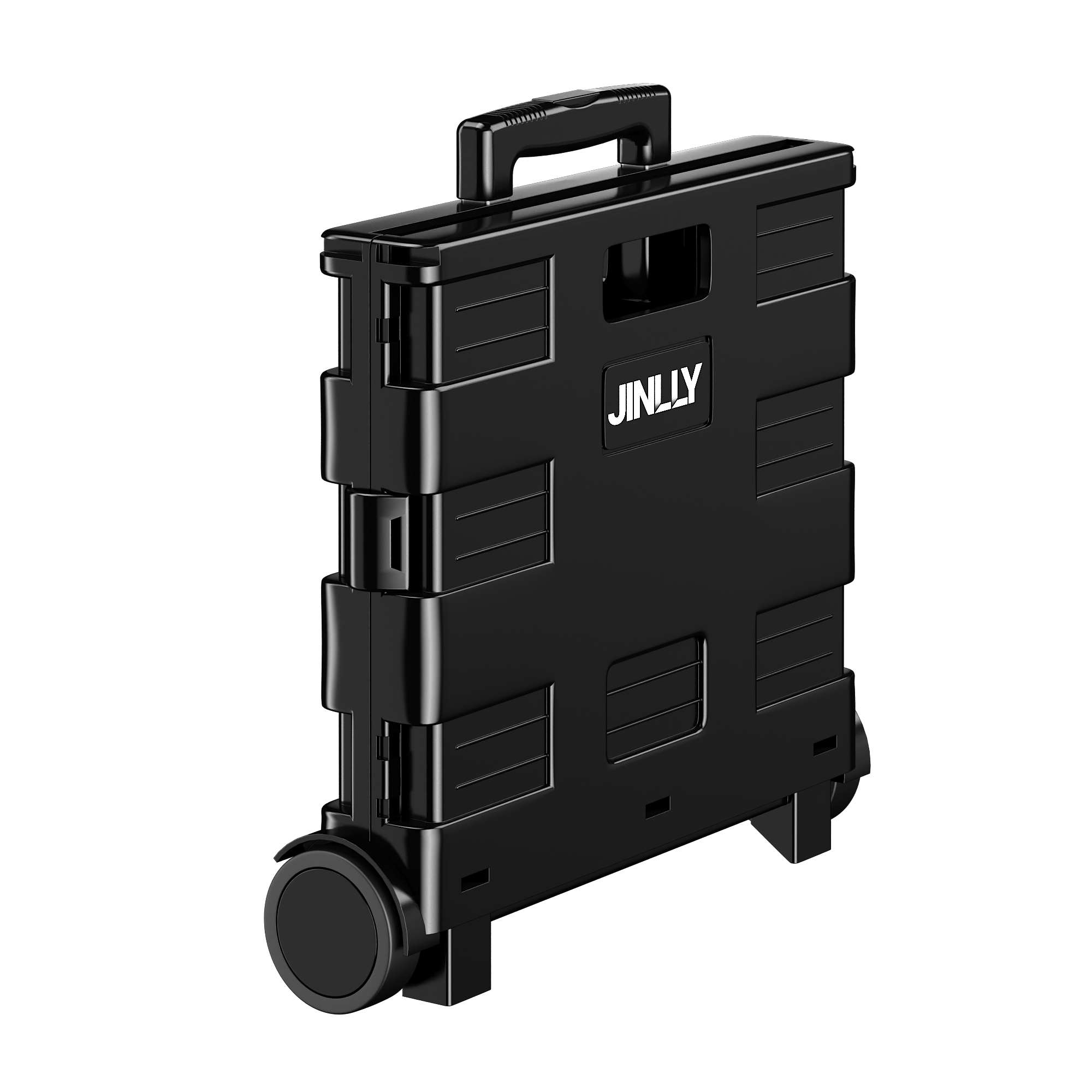 Angle. JINLLY - JINLLY 40L Folding Rolling Utility Cart, Portable Rolling Crate Handcart with 2 Rotate Wheels - Black.