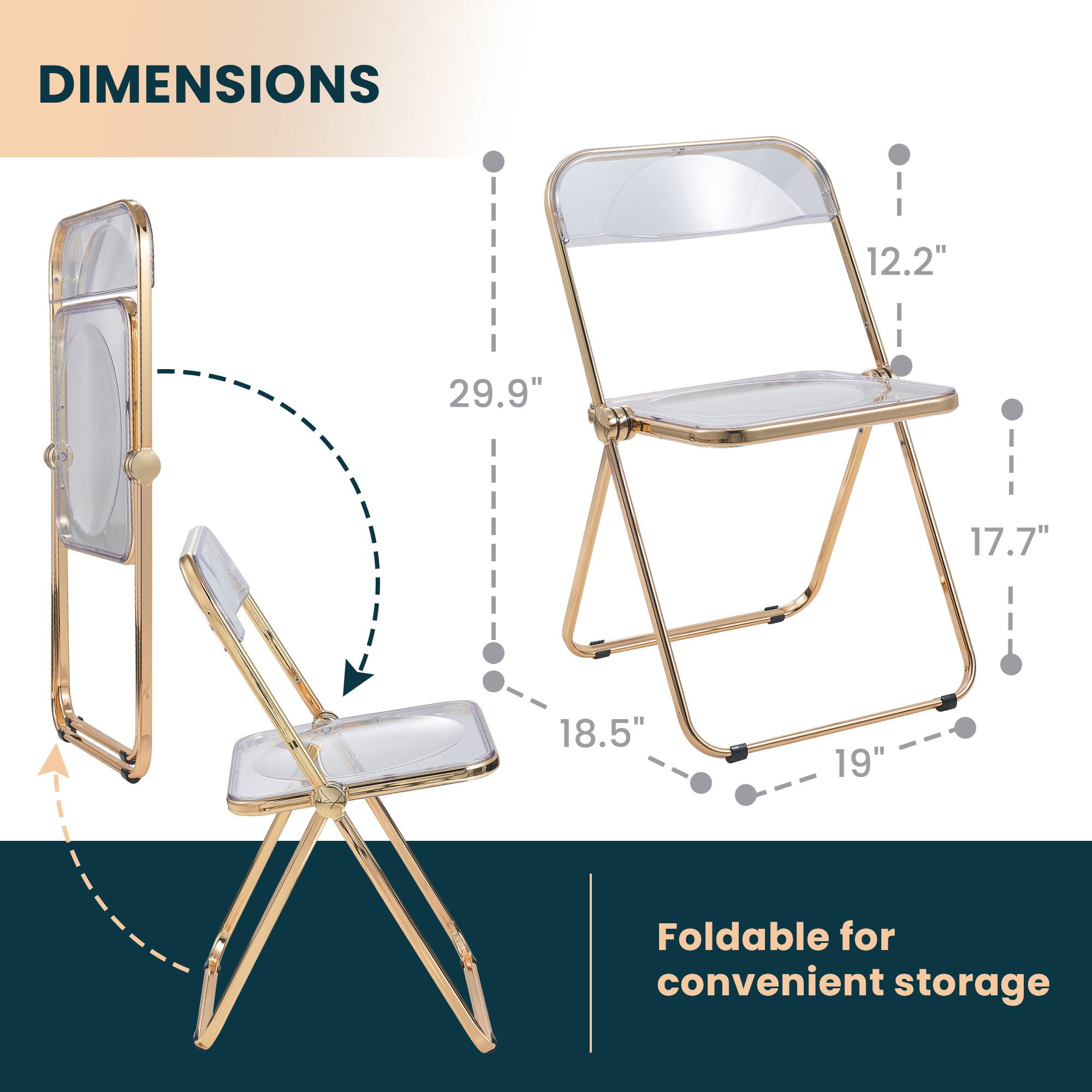 DIMENSIONS  
12.2" 29.9" 17.7" 18.5" 19"  
Foldable for convenient storage