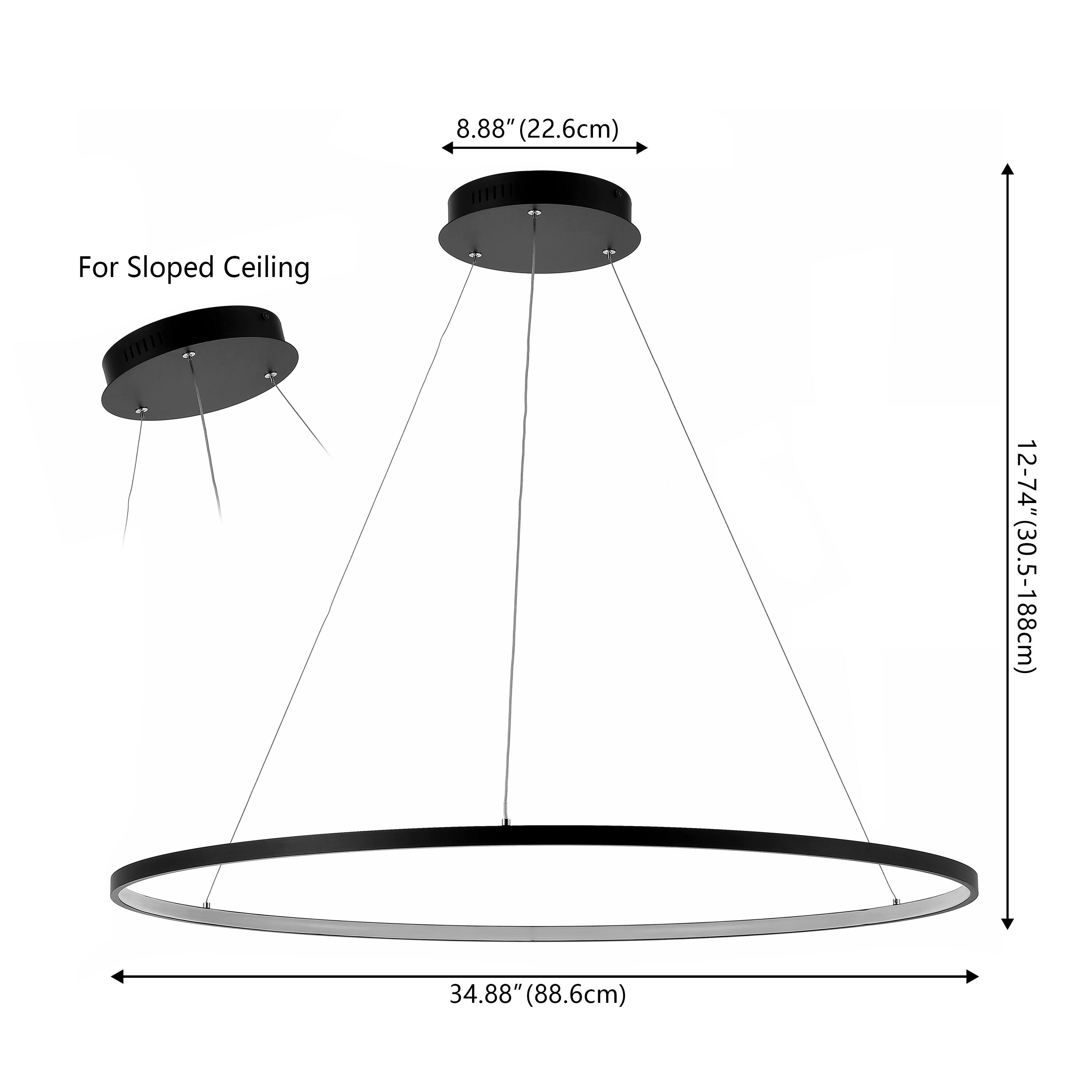 8.88" (22.6cm) For Sloped Ceiling  
12-74" (30.5-188cm)  
34.88" (88.6cm)