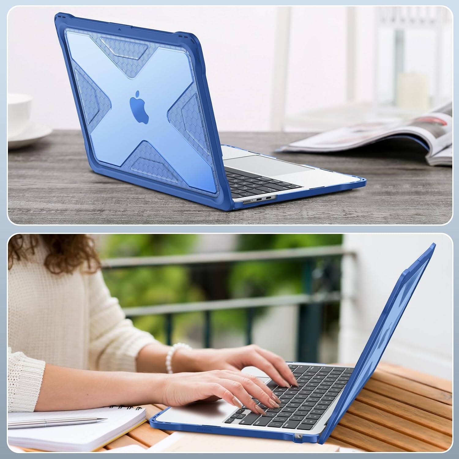 Alt View 3. Fintie - Rugged Case for MacBook Air 13 Inch A3449 A3240 A3113 A2681 (2022-2026 Release) TPU Bumper, Hard Shell Cover - Blue.