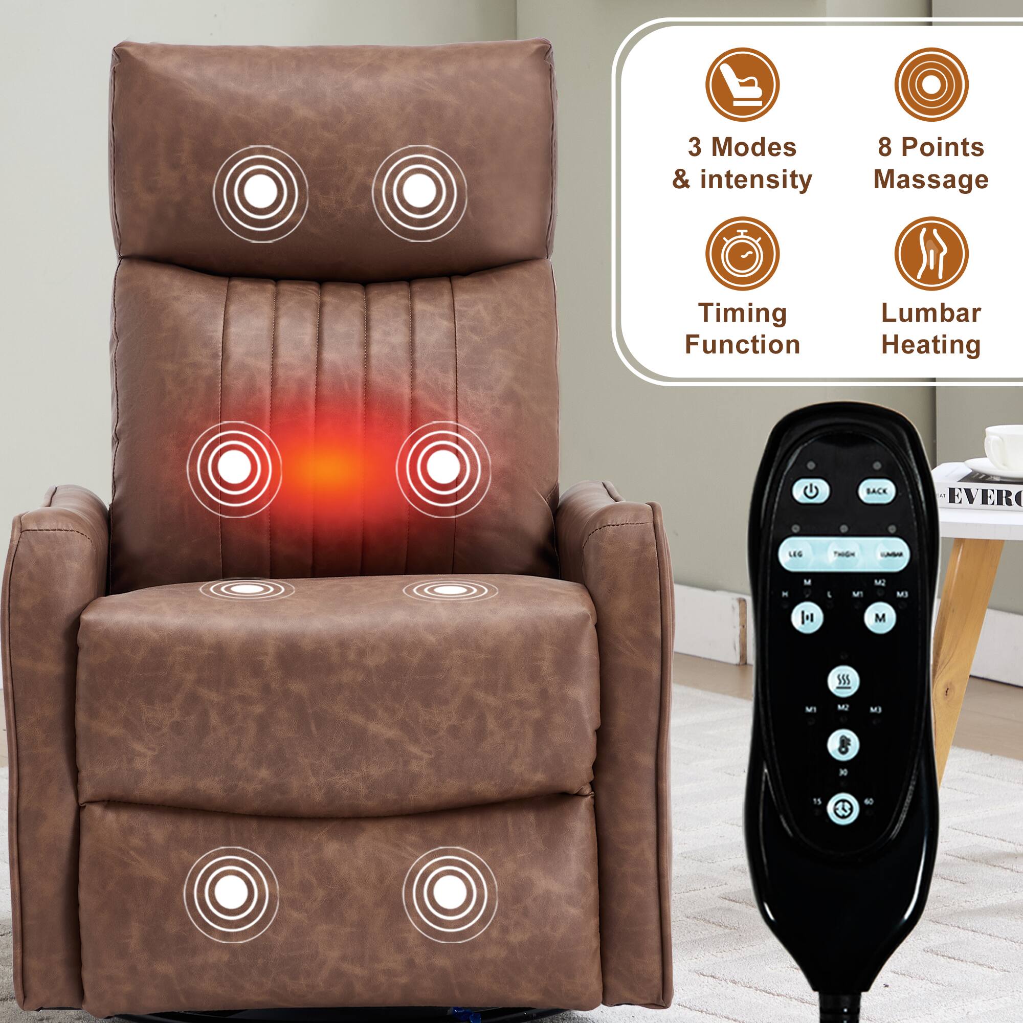 3 Modes & intensity  
8 Points Massage  
Timing Function  
Lumbar Heating