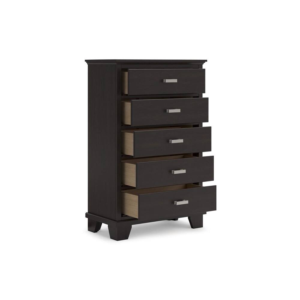 Left. Ashly - Covetown 5-Drawer Chest of Drawers - Dark Brown.