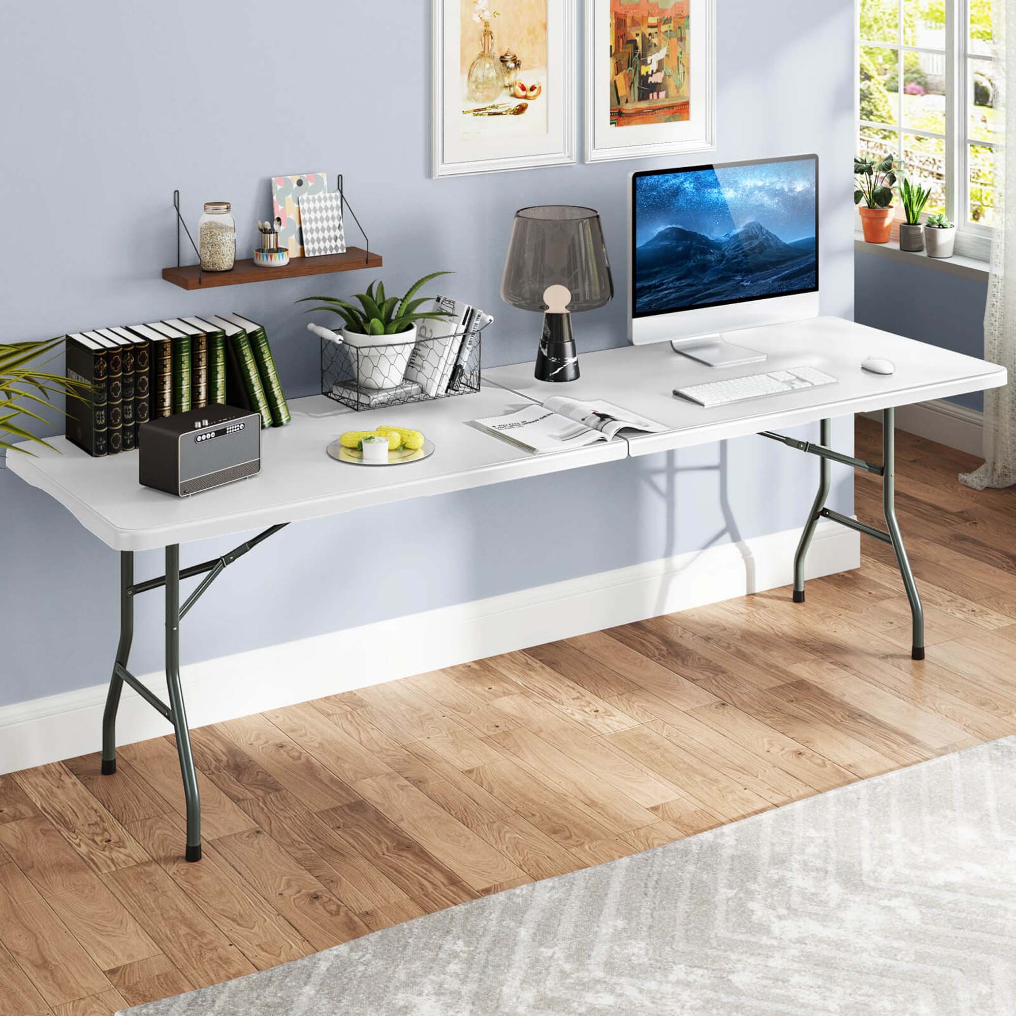 Alt View 4. Costway - Costway 8 ft Portable Folding Table with HDPE Tabletop Safe Lock Mechanism Carrying Handle - White.