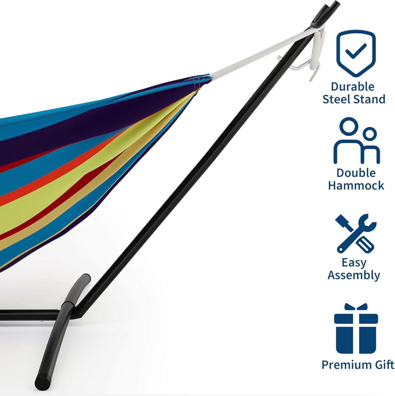 Durable Steel Stand  
Double Hammock  
Easy Assembly  
Premium Gift