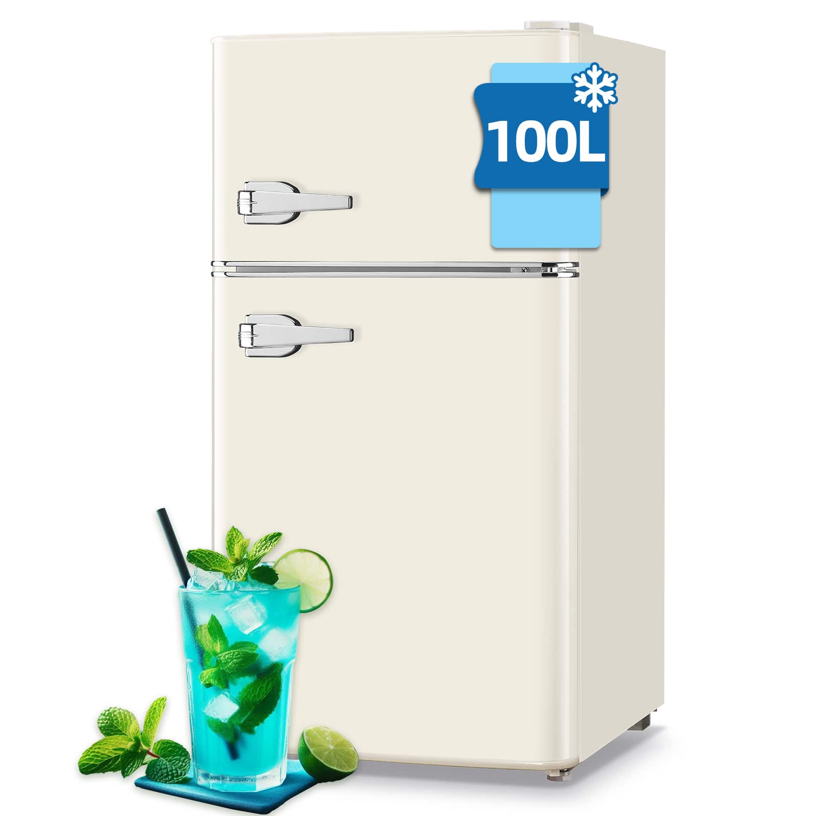 WANAI - 3.5 Cu.Ft Retro Mini Fridge with Top Freezer, Dual Door Refrigerator with Handles - White