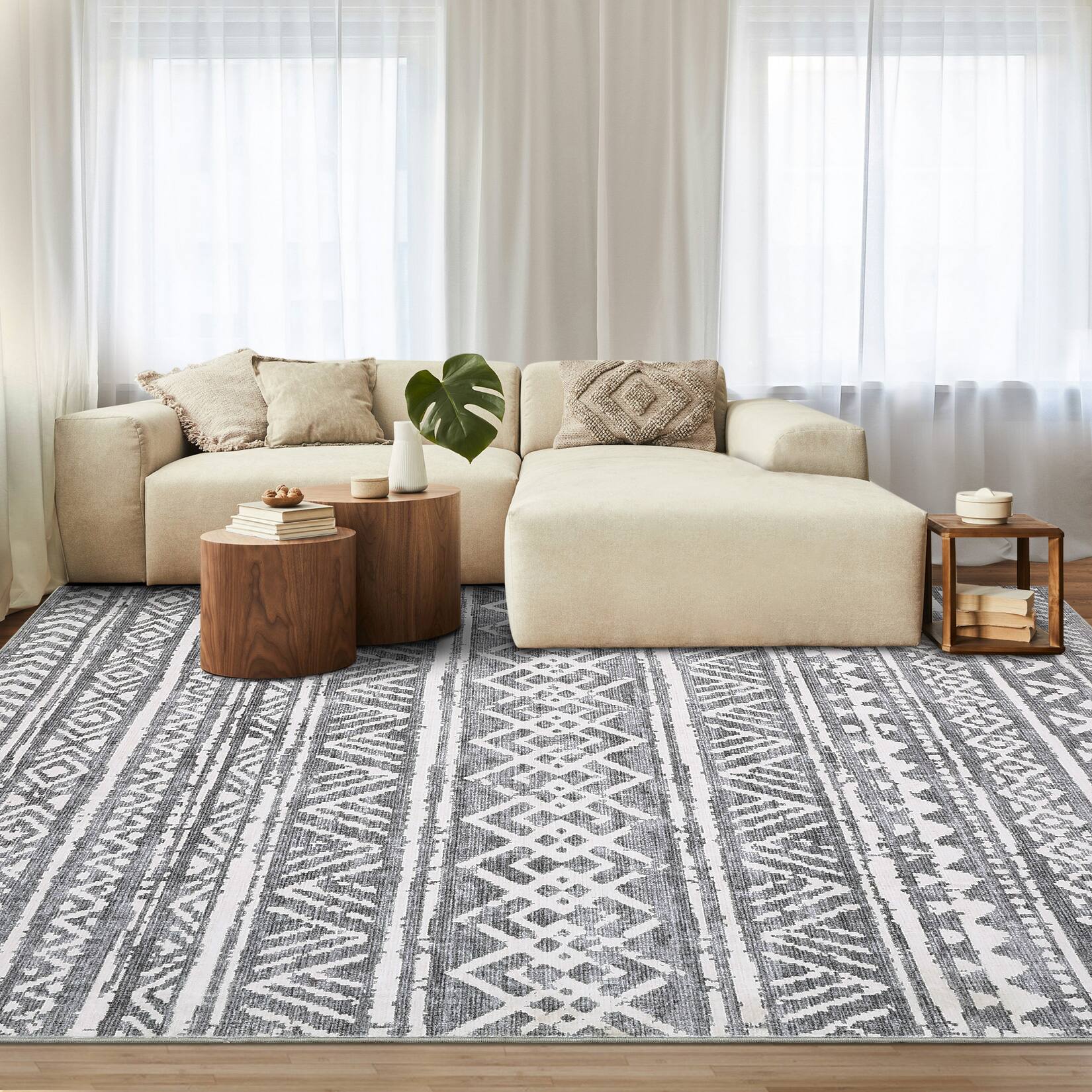 Acekool - 8 x 10 ft Polyester Area Rugs for Living Room Bedroom - Gray