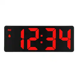 La Crosse Technology - 2 Inch Red LED Corded Electric Digital Alarm Clock with Indoor Temperature - Black/Red