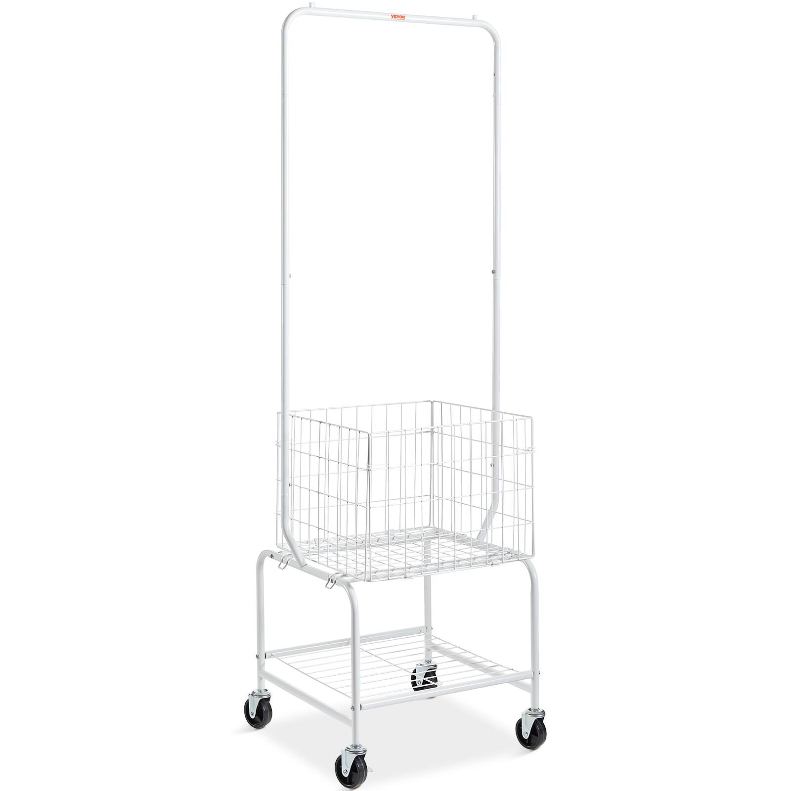 Alt View 5. VEVOR - Metal Rolling Laundry Basket with Hanging Garment Rack, Height Adjustment Laundry Hamper Cart with Basket Load - White.