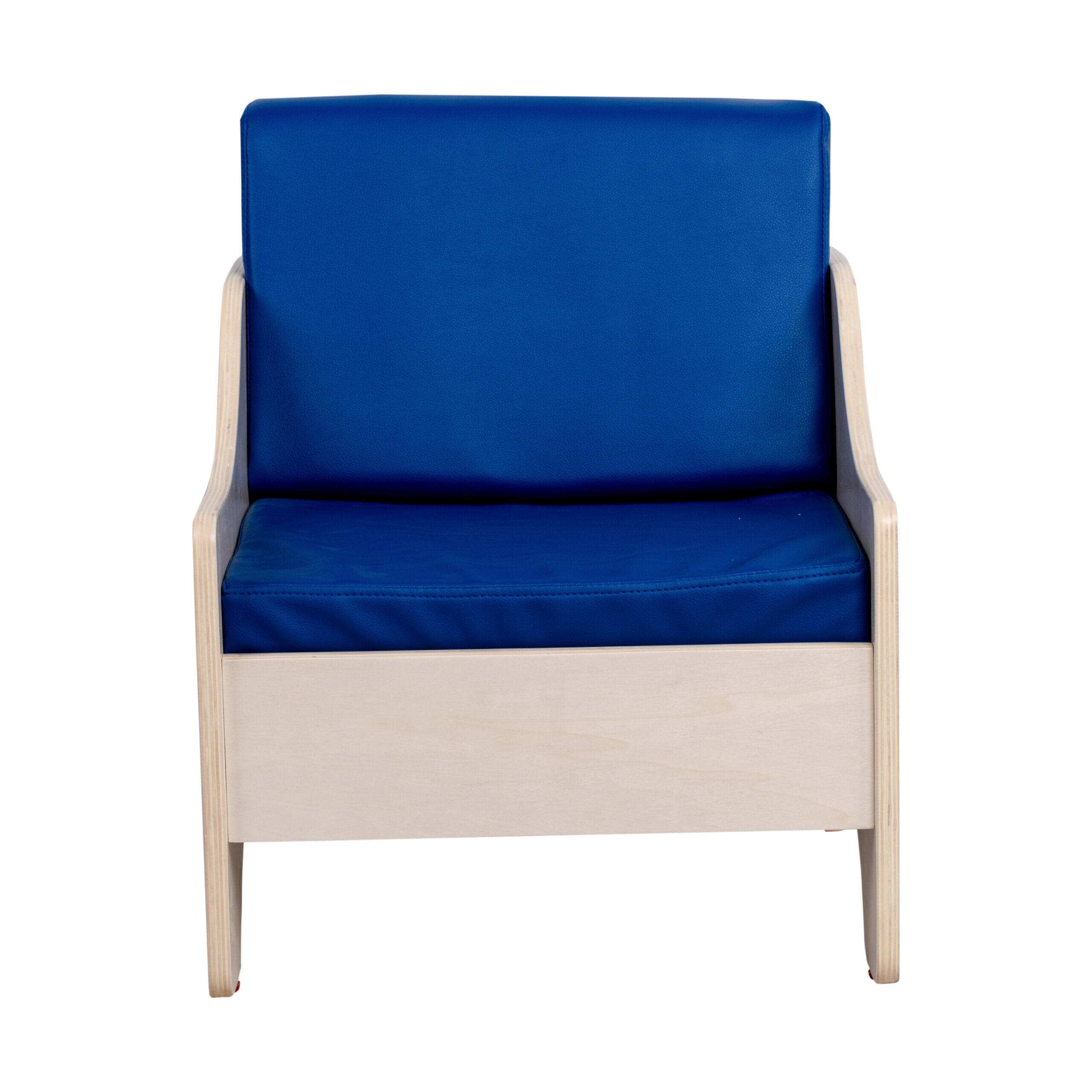 Angle. Children's Factory - Everyday Lounge Chair - Blue Cushions - Assembled - Blue.
